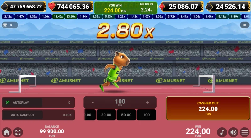 Cashybara Athletics Edition – sikeres cash-out és nyeremény jóváírása
